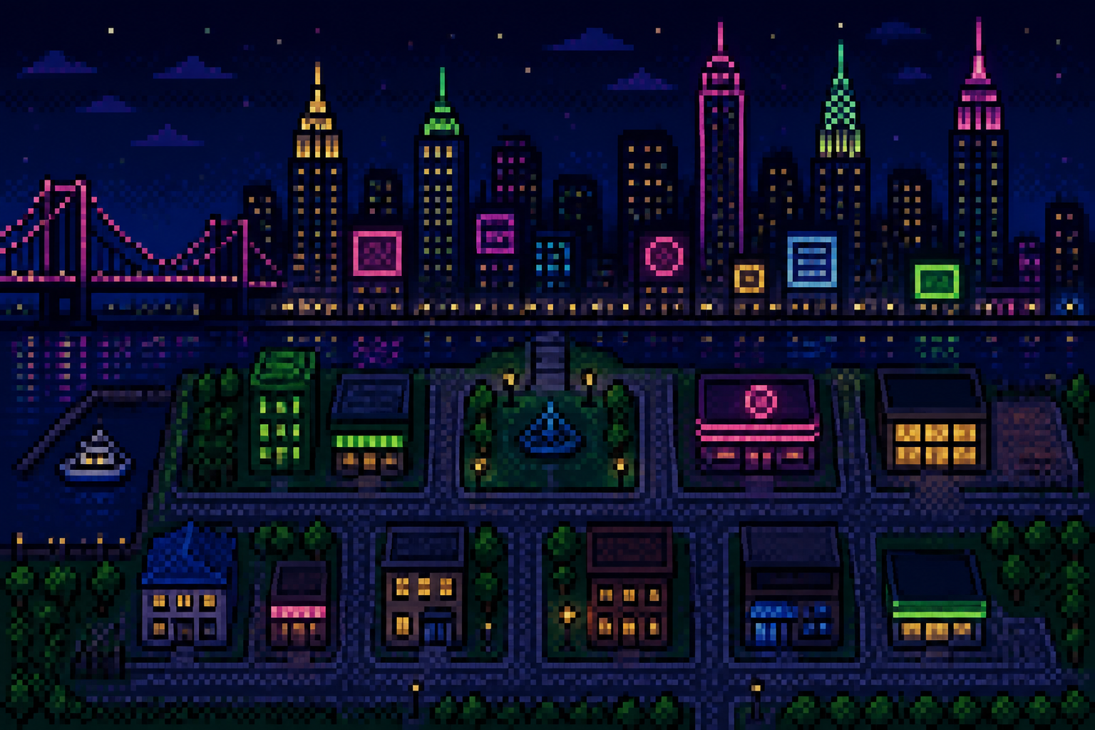 Neon city skyline